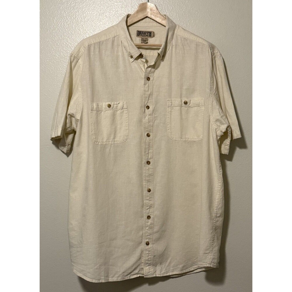 Duluth Trading Co Shirt Men 2XLT Hemp Organic Cotton Short Sleeve Cream Ivory